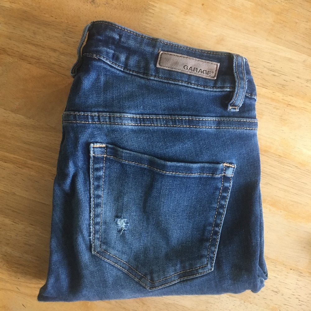 Garage Distressed Dark Wash Skinny Jeans